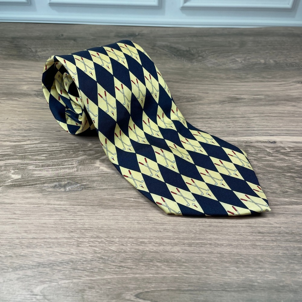 Lands' End Men's Golf Club Diamond Argyle Silk Necktie Preppy Golfcore Style - Picture 1 of 7